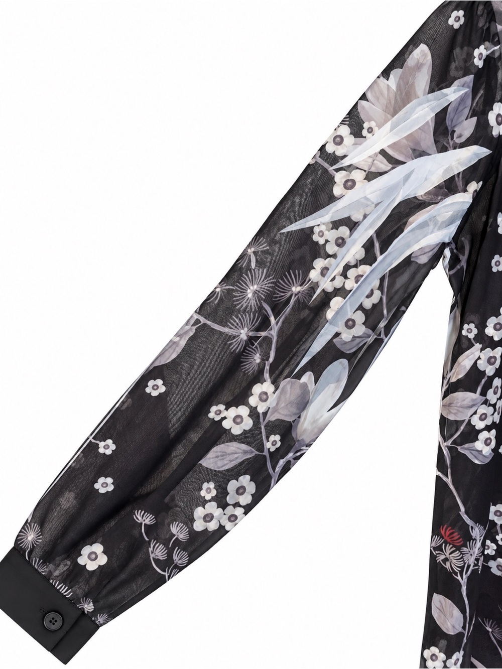 GUESS Los Angeles XS Sheer Floral Chiffon Blouse Studded Collar Black Button Up - Picture 5 of 7